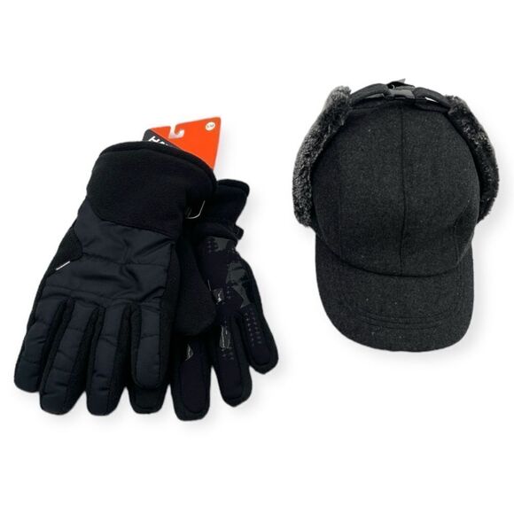 ~Public Opinion Men's Grey Faux Fur Detail Trapper Hat & Glove Set NEW - Picture 1 of 10